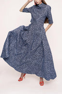 Patterned Turtleneck blouse and skirt double suit 12276