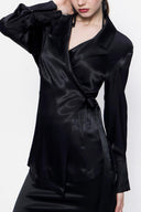 Black Wide-cut jacket and skirt suit 12290