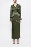 Khaki Wide-cut jacket and skirt suit 12290
