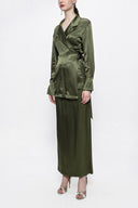 Khaki Wide-cut jacket and skirt suit 12290