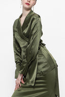 Khaki Wide-cut jacket and skirt suit 12290