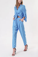 Blue Suit with loose-fitting shirt and trousers with elastic waist 12308