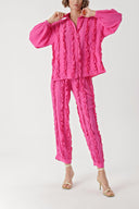 Fuchsia Frilly detailed trousers and shirt suit 12312