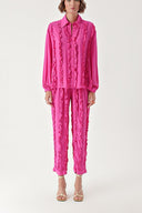 Fuchsia Frilly detailed trousers and shirt suit 12312