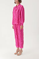 Fuchsia Frilly detailed trousers and shirt suit 12312