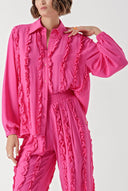 Fuchsia Frilly detailed trousers and shirt suit 12312