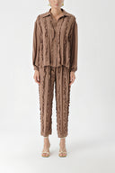 Brown Frilly detailed trousers and shirt suit 12312