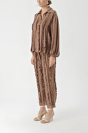 Brown Frilly detailed trousers and shirt suit 12312