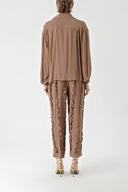 Brown Frilly detailed trousers and shirt suit 12312
