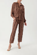 Brown Frilly detailed trousers and shirt suit 12312