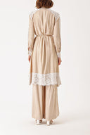 Beige Two-piece suit with lace detailed shirt and trousers 12321