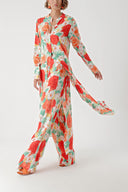 0002 White Color Floral Double suit with elastic waist trousers 12322