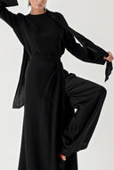 Black Set of four with elastic waistband, trousers, skirt and shawl 12324