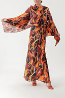 Patterned Set of four with elastic waistband, trousers, skirt and shawl 12326