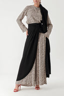 Black Beige Set of four with elastic waistband, trousers, skirt and shawl 12327