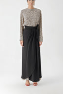Black Beige Set of four with elastic waistband, trousers, skirt and shawl 12327