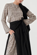 Black Beige Set of four with elastic waistband, trousers, skirt and shawl 12327