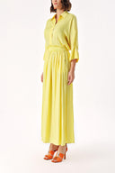 Yellow Elastic waist skirt and shirt set 12329