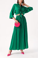 Green Elastic waist skirt and shirt set 12329