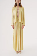 Beige Shirt with slit detail on the back and midi skirt with elastic waist suit 12344