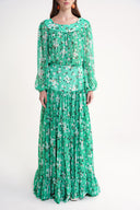 Green Loose-fit blouse and long gathered skirt two-piece suit 12345