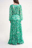 Green Loose-fit blouse and long gathered skirt two-piece suit 12345