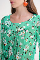 Green Loose-fit blouse and long gathered skirt two-piece suit 12345