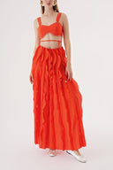 Pink A midi-length skirt with wavy, three-dimensional vertical cuts and a drawstring waist suit 12350