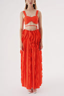 Pink A midi-length skirt with wavy, three-dimensional vertical cuts and a drawstring waist suit 12350