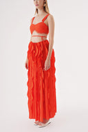 Pink A midi-length skirt with wavy, three-dimensional vertical cuts and a drawstring waist suit 12350