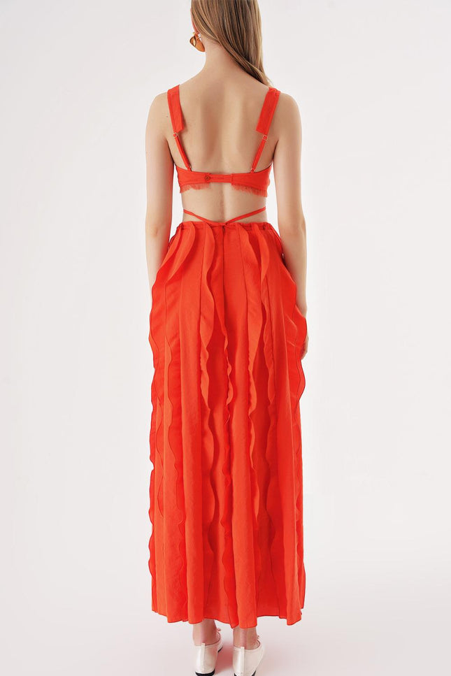 Pink A midi-length skirt with wavy, three-dimensional vertical cuts and a drawstring waist suit 12350