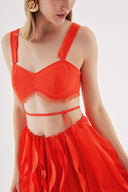 Pink A midi-length skirt with wavy, three-dimensional vertical cuts and a drawstring waist suit 12350