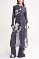 Black Pleated long shirt and trouser suit with elastic waist 12356