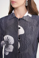 Black Pleated long shirt and trouser suit with elastic waist 12356