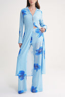 Blue Pleated long shirt and trouser suit with elastic waist 12356