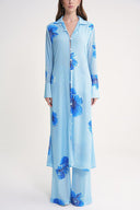 Blue Pleated long shirt and trouser suit with elastic waist 12356