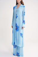 Blue Pleated long shirt and trouser suit with elastic waist 12356