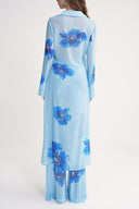 Blue Pleated long shirt and trouser suit with elastic waist 12356