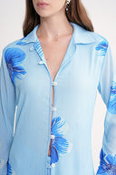 Blue Pleated long shirt and trouser suit with elastic waist 12356
