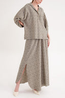 Khaki Loose-fit shirt and skirt suit with elastic waist 12358