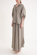 Khaki Loose-fit shirt and skirt suit with elastic waist 12358