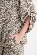 Khaki Loose-fit shirt and skirt suit with elastic waist 12358