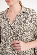 Khaki Loose-fit shirt and skirt suit with elastic waist 12358