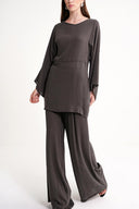 Gray Loose-fit blouse and trousers two-piece suit 12361