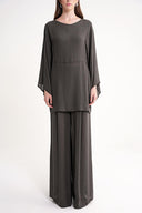 Gray Loose-fit blouse and trousers two-piece suit 12361