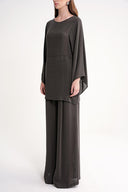 Gray Loose-fit blouse and trousers two-piece suit 12361