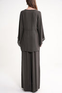 Gray Loose-fit blouse and trousers two-piece suit 12361