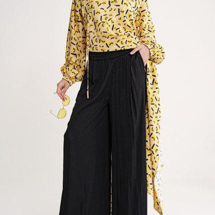 Yellow Hooded tunic with side slits and trouser suit 12363