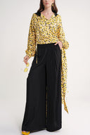 Yellow Hooded tunic with side slits and trouser suit 12363