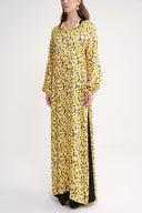 Yellow Hooded tunic with side slits and trouser suit 12363